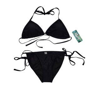 Black Bikini Set With Adjustable Swimsuit Triangle Top Tie-Side Bottoms Size M